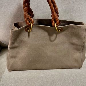 Authentic Bottega Veneta Canvas Braided Maxi Tote Bag